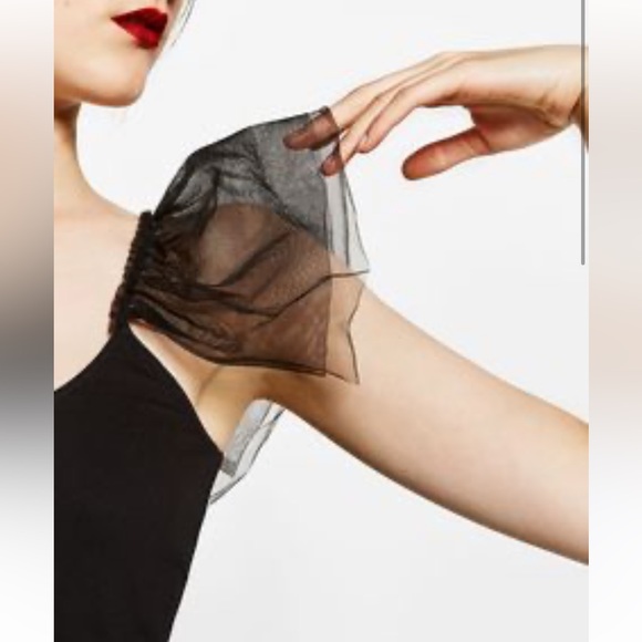 Zara Black Tank Top Mesh sleeve details - Picture 3 of 7